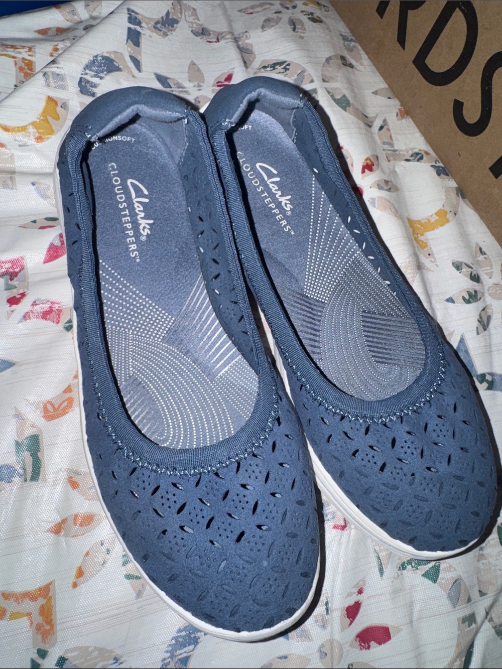 Cloudsteppers by Clarks Navy Laser-Cut Slip-On Flats Brand New!